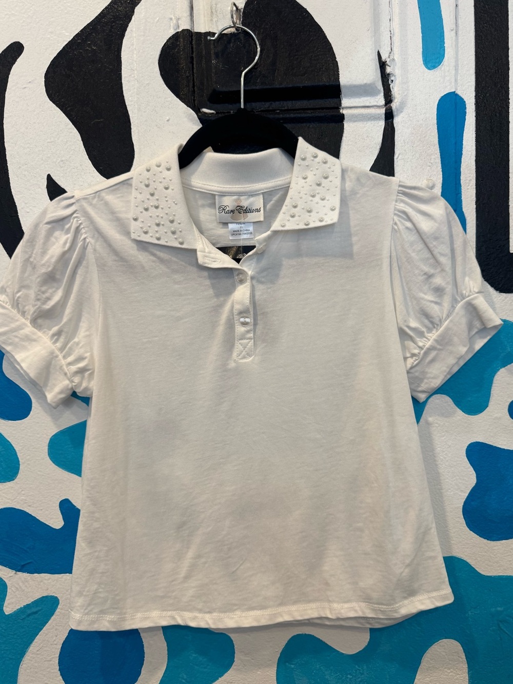 Rare Editions White Studded-Collar Polo Top